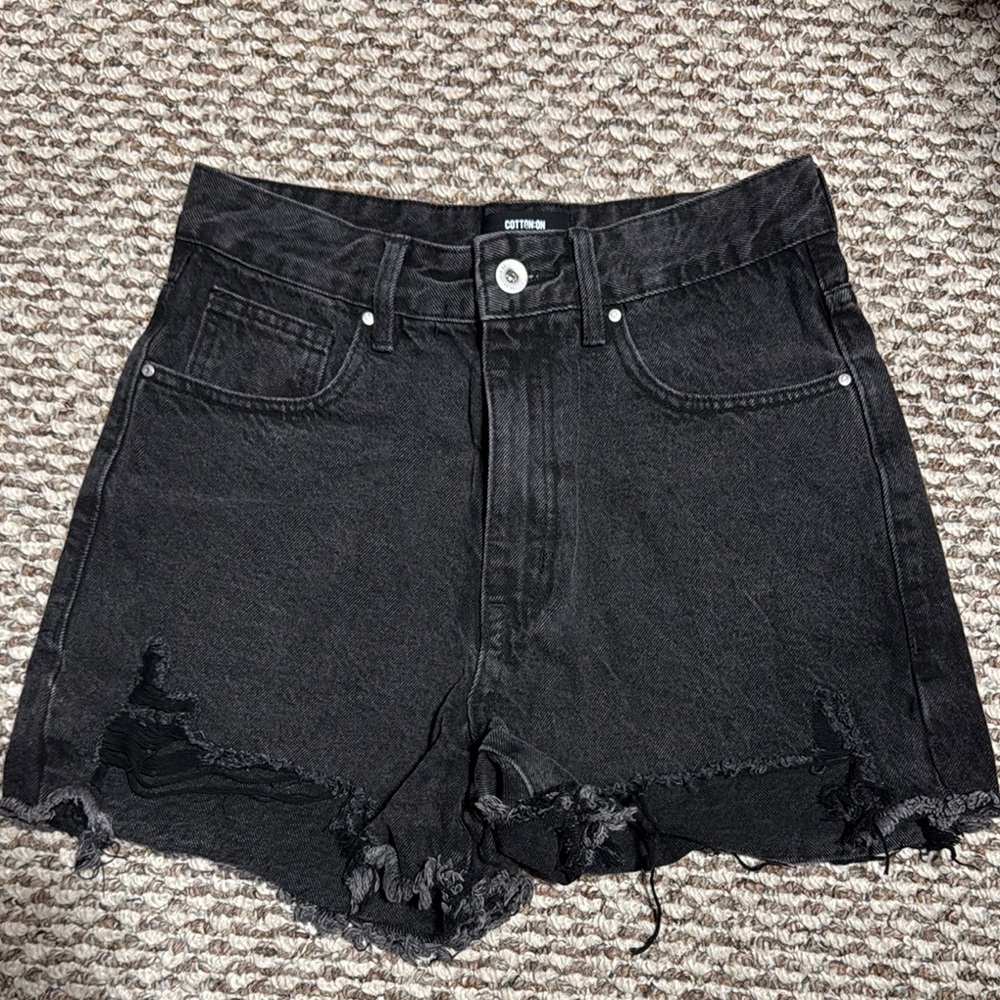 Cotton On Black Jean Shorts Distressed High-Waisted